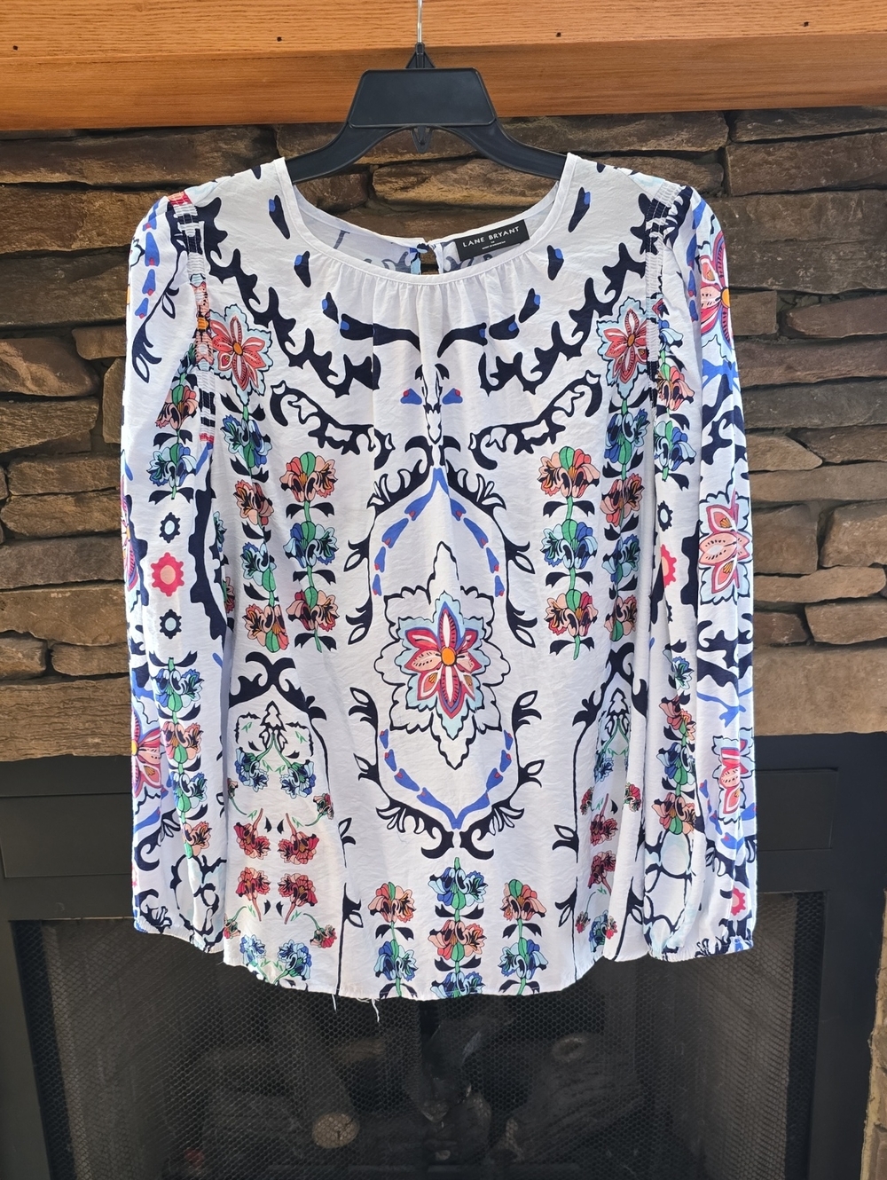 Lane Bryant White Floral-Print Long-Sleeve Boho Blouse